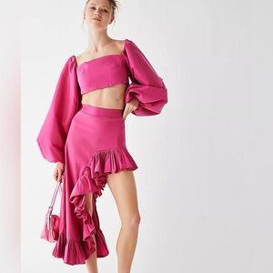 Free People Kadiju Pink Ruffled Skirt Set Size S NWOT